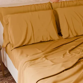 PETTI Artigiani Italiani - 4-teiliges Bettwäsche-Set für Doppelbett, weich und atmungsaktiv, Bettwäsche-Set mit Oberlaken, Spannbettlaken mit elastischen Ecken und 2 Kissenbezügen, gelb