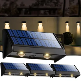 OUSFOT Aussenlampe Wand 4 Stück, Wasserdicht IP65 Solar Wandleuchte Aussen, 3200K Warmweiß Led Solarleuchten für Aussen, Wand, Geländer, Zaun, Garten, Terrasse, Balkon, Treppen