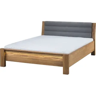 Furniture24 Bettgestelle Velvet 74 Bettrahmen 140 x 200 cm Eiche Naturfurniert mit Beleuchtung Rustical Eiche/Grau
