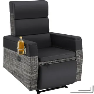 tectake Rattansessel aus Aluminium Pacentro, Belastbarkeit 150 kg, 80 x 80 - 157 x 80 - 97 cm, grau , Grau , Kunststoff , 157x97x80 cm , Gartenmöbel, Gartensessel, Gartenstühle