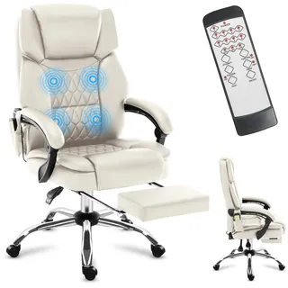 Mark Adler Boss 6.0 | Bürostuhl Massagesessel Ergonomischer Chefsessel | Massagefunktion | Fußstütze | Wärmefunktion | Drehbar | Kunstleder | Beige - Beige