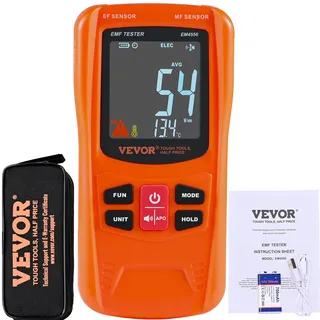 VEVOR 3-in-1-EMF-Messgerät, 5 Hz-6 GHz, tragbarer wiederaufladbarer Strahlungsdetektor für elektromagnetische Felder, digitaler LCD-EMF-Tester für EF/MF/RF-Hausinspektionen 5G-Mobilfunkmast-Temperatur