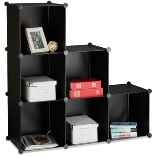 Relaxdays Stufenregal , Kunststoff, Metall , 110x110x35 cm , Wohnzimmer, Regale, Bücherregale
