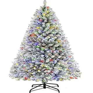 SHareconn 180cm Vorbeleuchteter Künstlicher Schneebeflockter Weihnachtsbaum mit Scharnieren und 470 Warmweißen/Mehrfarbigen Lichtern, Faltbarer Metallständer für Weihnachtsdekoration im Heimbüro