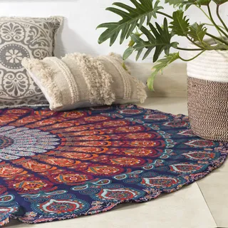 Popular Handicrafts Runder Wandteppich mit Quaste, Wandbehang, Ombré, Hippie, Mandala, Bohemian, Hippie, aufwendige indische Wandteppiche, Tischdecke, 178 cm, Marineblau