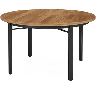 LITTLE TREE 118,5 cm runder Esstisch für 4 Personen, Industrie-Esstisch, Rustikaler brauner runder Küchentisch aus Holz mit stabilen Metallbeinen für Wohnzimmer, Esszimmertisch für kleine Räume