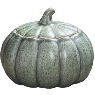 Cabilock Kürbis Vorratsdose aus Keramik mit Deckel, Grün, 13,3 cm, Deko | Für Tee, Kaffee, Süßigkeiten, Nüsse Und Trockenfrüchte, Dekorative Herbstoptik Für Tisch, Regal Und Küchenbereich