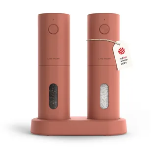 LARS NYSØM Salz und Pfeffermühlen Elektrisch Set I Keramikmahlwerk fein bis grob I USB Wiederaufladbar mit Ladestation I Automatische Salz und Pfefferstreuer I Gewürzmühlen Set (Brick Red)