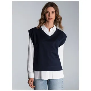 Pullunder TRIGEMA "TRIGEMA Pullunder mit V-Ausschnitt", Damen, Gr. S, blau (navy), Sweatware, 70% Baumwolle, 30% Polyester, Basic, V-Ausschnitt, Pullover Pullunder
