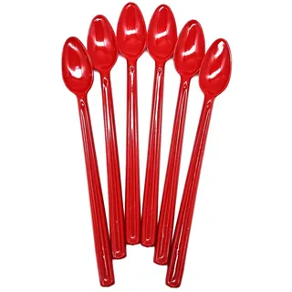 6 Löffel 21 cm lang Limolöffel Langstiellöffel Cocktaillöffel Eislöffel Bowlelöffel Besteck Mehrwegbesteck, aus Plastik, Farbe rot