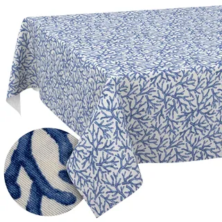 Tischdecke abwaschbar Tischtuch Lotuseffekt pflegeleicht aus Baumwolle Polyester schmutzabweisend Outdoor Gartentischdecke Koralle Blau 120x140cm