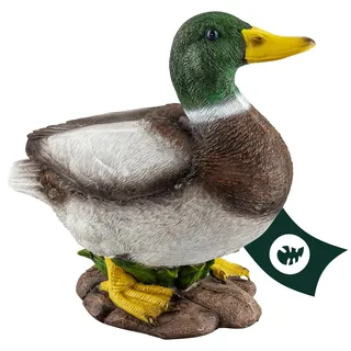 VERDOBA Gartendekoration stehende Ente aus Kunstharz handbemalt - Gartenfiguren für außen & Wintergarten Dekoration - Garten Figur aus Kunststein, Kunstharz - Teich Dekoration (stehender Erpel)