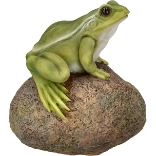 Figuren Shop GmbH Naturgetreue HotAnt Gartenfigur: Frosch auf Stein 11,5 cm - Wetterfeste Gartendeko, Tier