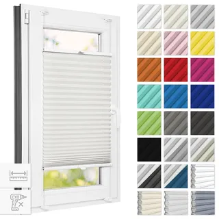 Estika Plissee ohne Bohren 30 cm x 120 cm - Perle - Bruchfeste Klemmhalter, Plissee Klemmfix, Rollos für Fenster ohne Bohren, Jalousien Fenster für innen, Raffrollo, Fensterplissee