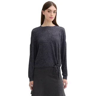 Langarmshirt TOM TAILOR DENIM, Damen, Gr. M (38), grau (shale grau melange), Web, Obermaterial: 80% Viskose, 17% Polyester, 3% Elasthan, unifarben, bequem hüftbedeckend, Rundhals, Bündchen, Shirts Langarmshirt, mit seitlichem Knoten