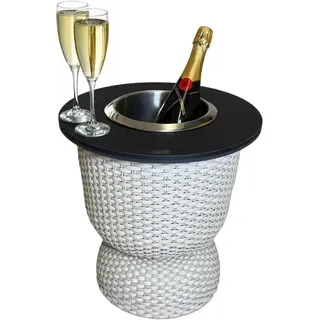 Beistelltisch Paris mit Kühlfunktion & integriertem Edelstahl-Getränkekühler | 2-in-1 Outdoor Loungetisch für Garten & Balkon | wetterfest & UV-beständig | Champagne/schwarz