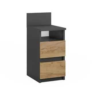 Vicco Die Nachtkommode Monty Anthrazit/Goldkraft Eiche 25 x 59.1 cm mit 2 Schubladen , Anthrazit, Honigeiche , Holzwerkstoff , Rechteckig , 25x59.1x32.3 cm , Schlafzimmer, Nachtkästchen
