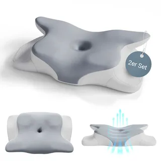 Juskys Nackenkissen 2er Set - weiß - grau