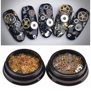 VASANA 2 Boxen (200–300 Stück) gemischtes Muster, ultradünn, 3D-Metall, Steampunk-Zahnräder, Charms, DIY-Anhänger, Uhr, Rad, Nagelkunst, Dekoration, Legierung, Maniküre, DIY-Nagelspitzen, Zubehör