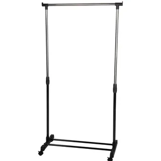 alpina Mobiler Kleiderständer Kleiderstange Verstellbar - Kleiderregal Mit Rollen und Haken - Kleider Stange - Freistehende Kleiderständer Schwarz