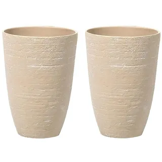 Beliani Blumentopf 2er-Set sandbeige rund 35/35/50 cm Camia , Beige , Stein , 50 cm , Dekoration, Blumen & Blumentöpfe, Übertöpfe