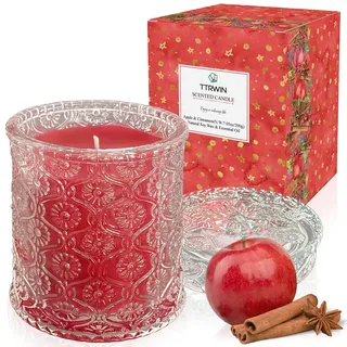 TTRWIN Rote Duftkerze im Glas, Reichlich duftend nach Apfel und Zimt, 200g Natürliche Sojawachs-Kerze, Lang Brennend, Geschenk für Weihnachten, Geburtstag, Hauseinweihung