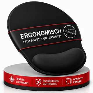 wortek Mauspad mit Gelkissen aus Memoryschaum – 23x26cm - Mousepad mit Handauflage Mouse Pad - Ergonomisches Mauspad mit Handauflage - Handballenauflage Maus Pad für schonende Haltung - Schwarz