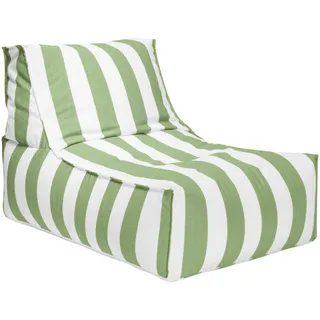 Outdoorsitzsack , Grün, Weiß , Textil , Streifen , 280 l , Füllung: Polystyrol , 65x65x100 cm , Outdoor, Reißverschluss , Wohnzimmer, Sessel, Sitzsäcke, XXL Sitzsäcke