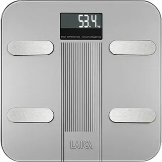 Laica, Elektronische Bluetooth-Badewaage mit Berechnung der Körperzusammensetzung, PS7005 - Grau