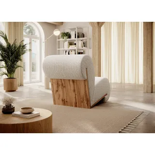 DOMO-HOME Polstersessel CATCH ME | Komfortpolsterung Moderne Polstersessel | 3D-Strukturstoff und hohe Beständigkeit | Fotel mit Komfortpolsterung und stilvollen Holzdetails | Farbe creme - Weiß