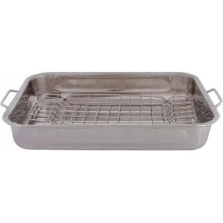 KADAX Bratenform mir Rost "Motte", Bratpfanne aus Edelstahl, mit Einsatz, Auflaufformen, 30 cm, Silber