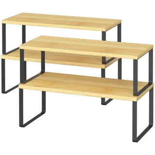 LIANTRAL Küchenschränke Organizer 4er Set, Küchenregal, Küchen Organizer, Gewürzregal, Metall und Holz, Erweiterbares, Stapelbares, Schrank Regaleinsatz, Breite 39,6 cm, Natur und Schwarz