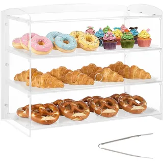 VEVOR Gebäckvitrine 3-stöckig, Gewerbliche Bäckereivitrine aus Transparentem Acryl, Thekenvitrine mit Klapptür & Abnehmbarer Trennwand für Kekse, Desserts und Donuts, 482 x 232 x 380 mm