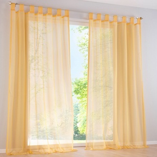 SIMPVALE 2 Stücks Voile Vorhänge zu Gürtelschlaufe transparent Vorhänge Fenster Balkon aus Tüll Breite 140cm, Polyester, Gelb, Höhe 225cm