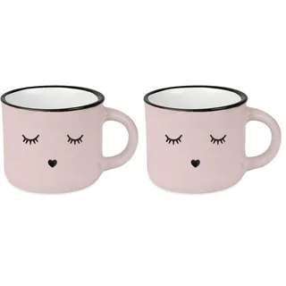 Grafik-Werkstatt Espressotasse vintage| Mini Keramik Becher zum verschenken | 95 ml | Gesicht Frau, Rosa (Packung mit 2)