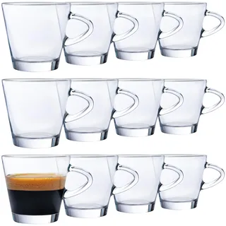 KONZEPT Espressotassen Set 80 ml, 12er Espressogläser, Espresso Tassen aus Glas mit Henkel