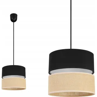 Light-Home Juta Hängelampe - Metall mit Lampenschirm aus Stoff - E27 - Klassisch P 1-Flammig 20 cm - Schwarz Basis und Jute und Schwarz - Schwarz, Braun