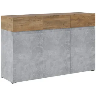 Feldmann-Wohnen Sideboard Hellgrau, Eiche, Holzwerkstoff, 3 Fächer, 3 Schubladen, Rechteckig, 135x86x40 cm, Wohnzimmer, Kommoden, Sideboards,
