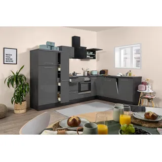 Winkelküche Amanda L-Form E-Geräte 290 x 200 cm grau hochglänzend/eiche grau nachbildung