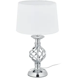 Relaxdays Tischlampe modern, Nachttischlampe Touch, 3 Stufen dimmbar, E14, Tischleuchte edel, 43,5 x 25 cm, silber/weiß