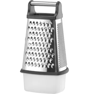 HENDI Vierkantreibe, 4-seitig, mit Behälter, rutschfester Boden, fein, mittel, grob und Scheiben, ergonomischer Griff, Gemüsereibe, Gemüsehobel, Küchenreibe, 158x130x(H)310mm, Edelstahl, ABS, PP