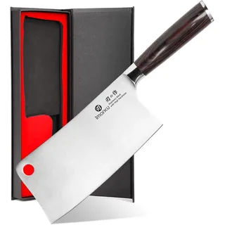 imarku Hackmesser 18 cm, Geschmiedetes Nakiri Messer und Chinesisches Kochmesser aus 7Cr17Mov Edelstahl, Profi Fleischmesser mit Pakkaholz-Griff, ideal für Gemüse, Fleisch & Knochen