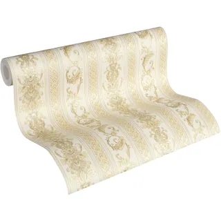 A.S. Création Vliestapete Concerto 3 Tapete mit Ornamenten barock gestreift 10,05 m x 0,53 m creme gelb Made in Germany 335473 33547-3