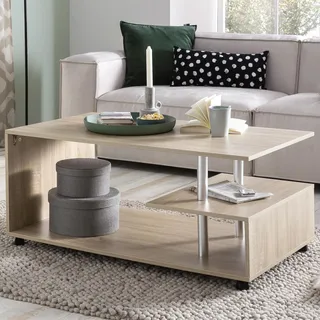 FineBuy Design Couchtisch Sonoma 105 x 48,5 x 60 cm Drehbar Rollen Wohnzimmertisch Coffee Table Sofatisch Loungetisch Holz Kaffeetisch mit Stauraum - Grau