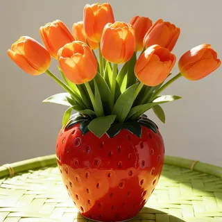 Arawat Erdbeer Vase Deko Wohnzimmer Modern Vasen Rot Strawberry Decor Erdbeervase Schöne Blumenvase Deko Aesthetic Blossom Vasen Rote Beere Tulpenvase Himbeere Vase für Pampasgras Blumen 15x15x15 cm