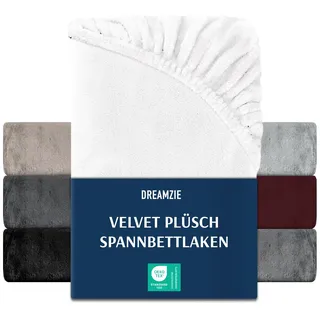DREAMZIE Premium Frottee Spannbettlaken 180 x 200-200x200, Cashmere-Touch Bettlaken Jersey Fleece Spannbetttuch Laken, Weiß
