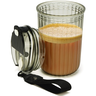 BELLE VOUS Schwarzer Gerippter Kaffeebecher mit Deckel - 480 ml - Mattierter Plastikbecher Mehrweg Becher für Heißgetränke, Eiskaffee, Tee, Saft, Smoothies, Wasser, Cocktails, Bier & Andere Getränke