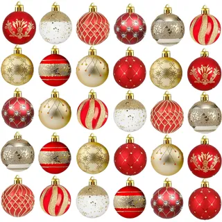 Weihnachtskugel Christbaumkugeln Set 30 Stück 6cm Kunststoff Weihnachtsbaumkugeln mit Anhänger Christbaumschmuck für Klassische Weihnachtsbaumschmuck (Rot und Gold)
