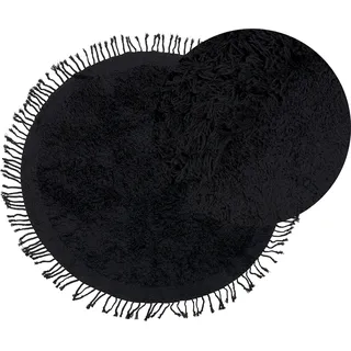 Beliani Teppich Schwarz ⌀ 140 cm Fransen Getuftet Modern Boho Langhaar Hochflor Shaggy Bettvorleger Läufer für Fußbodenheizung