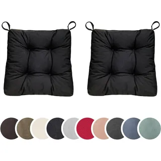 sleepling 2er Set Stuhlkissen 40 (vorne), 35 (hinten) x 38 x 7 cm, Schwarz | Sitzkissen für Stuhl & Bank mit Klettverschluss, 100% Baumwolle, Indoor & Outdoor, Made in EU, Waschbar, 2 Stück